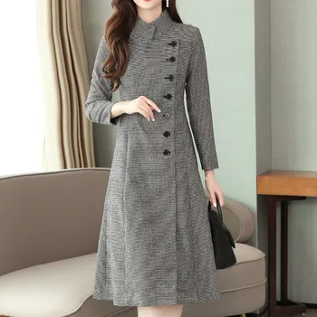 

Cashmere Woolen Women Coat Winter 2019 Fashion Vintage Elegant Slim Plaid Stand Coat Cappotto Lana Donna Manteau Mouton Femme