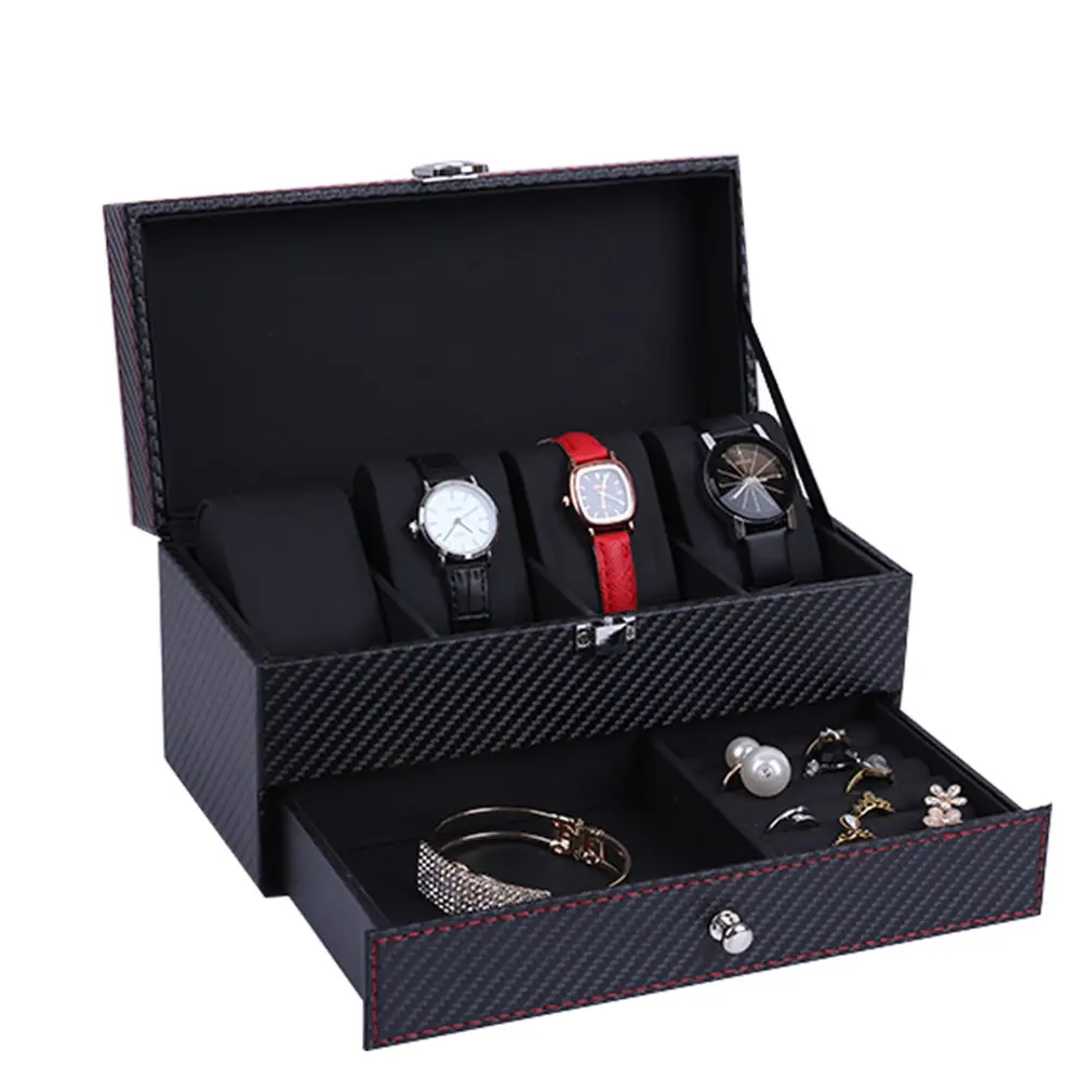 WT3939600 Рамка из углеволокна для 4-осевого-бит Коробка двойной ящик коробка для часов для хранения показывая часы Дисплей ящик для хранения Чехол ювелирные изделия часы коллектор чехол - Цвет: WT3939600