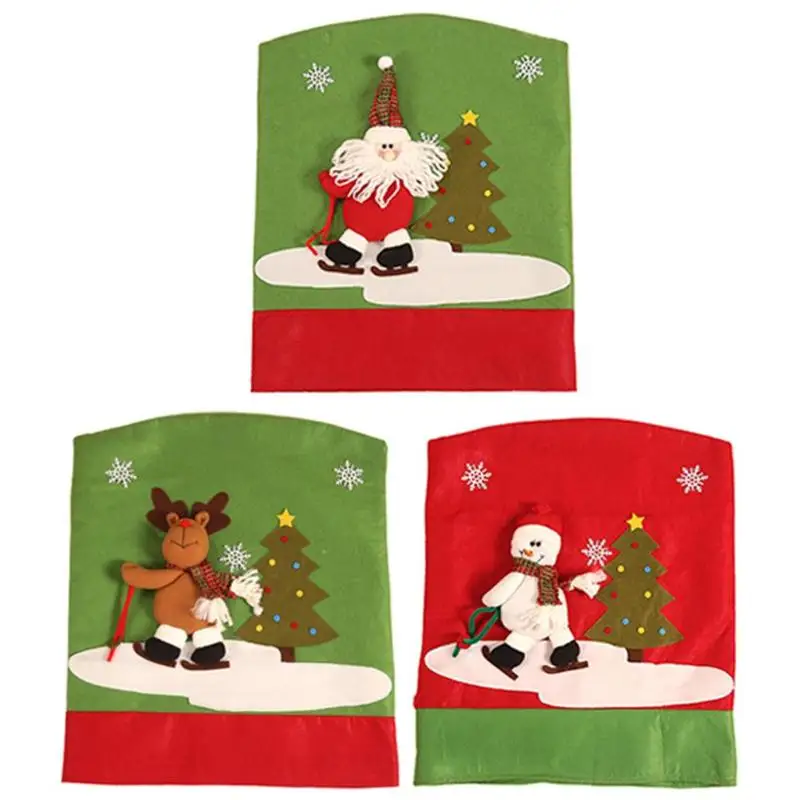 

Velvet Felt Fabric Chair Back Cover Party Dinner Table Chairs Covers Elk Santa Claus Snowman Christmas Decorative Accessories