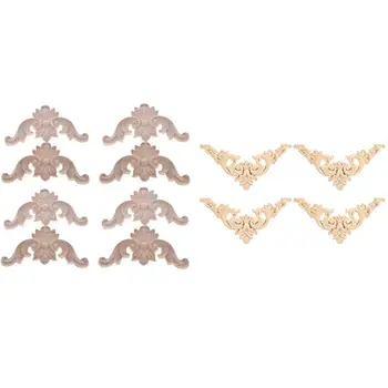 

12pcs Wood Carved Furniture Appliques Corner Onlay Applique Furniture Home Door Decor - 8Pcs 8X8Cm & 4Pcs 12X12Cm