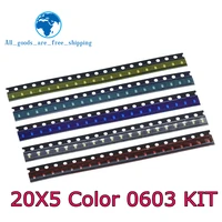 5 colori x20 pezzi = 100 pezzi SMD 0603 LED Kit fai da te Super luminoso rosso/verde/blu/giallo/bianco Set di diodi luminosi a LED trasparenti