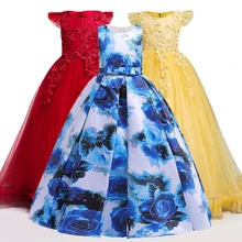 Детское свадебное платье подружки невесты с цветочным узором для девочек; элегантные праздничные платья принцессы; Детский костюм на День рождения; одежда для подростков