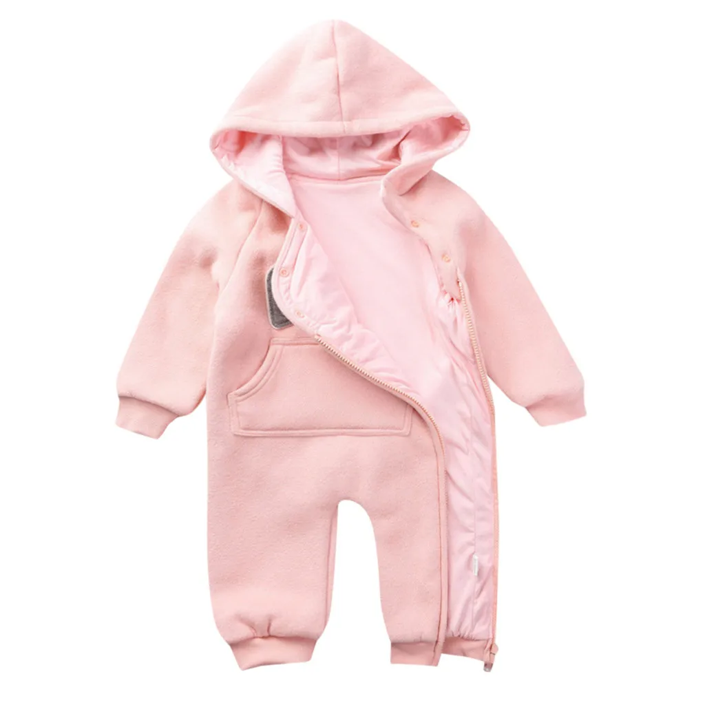 Baby Jumpsuit Coat Clothes Winter Autumn Newborn Infant Baby Boys Girls Solid Hoodie Zipper Jumpsuit Romper Kids Coat Clothes
