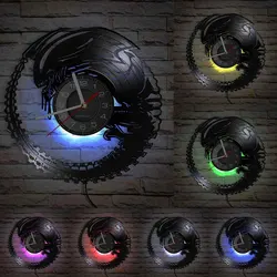 Alien Horror Vinyl Record Wall Clock - Modern Silent Timepiece Featuring Xenomorph and Facehugger Designs (With LED)