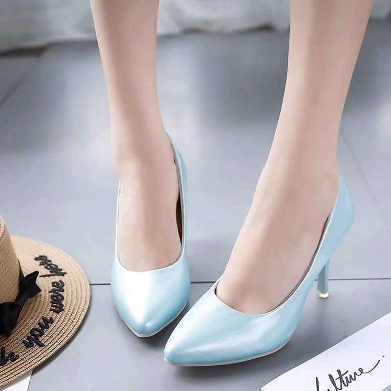 

Plus size 12 13 Woman Shoes High Heels Pumps White Wedding Shoes Pointed Toe Pump Spring Autumn Dress Shoes zapatos mujer QDD-10