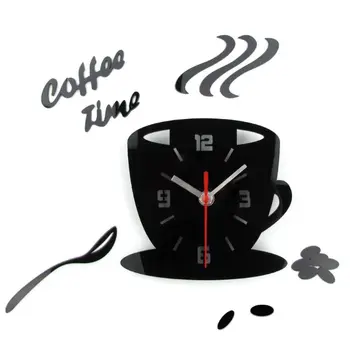 

3D DIY Acrylic Wall Clock Modern Kitchen Home Decor Coffee Better Time Clock Cup