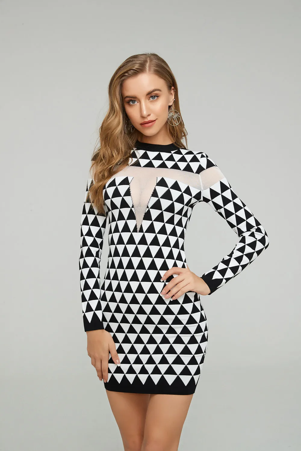 Новое Женское Платье черное с круглым вырезом с длинным рукавом Vestido знаменитостей вечерние платья оптом