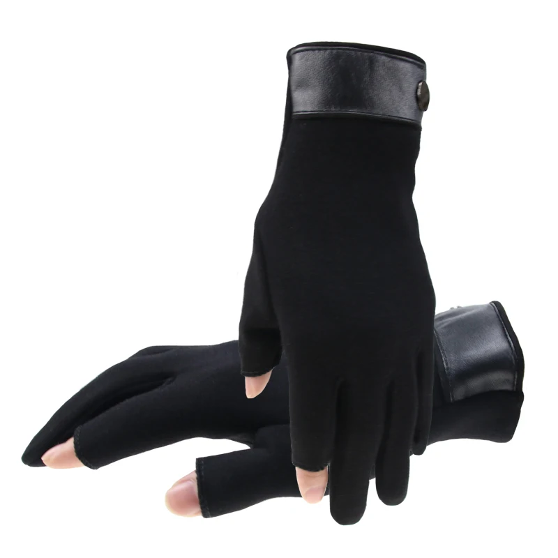 Зимние мужские варежки с 2 пальцами, сохраняющие тепло сенсорный экран Ветрозащитный тонкий Guantes для вождения, противоскользящий для улицы, мужские перчатки для рыбалки - Цвет: Black