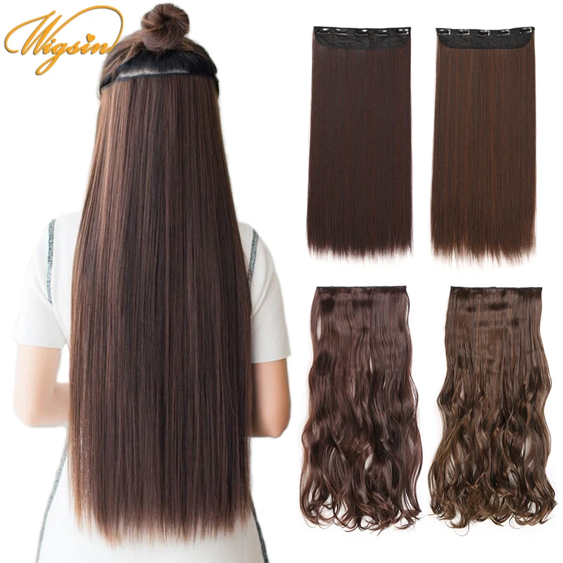 Hairpiece Blond Women Wave 5clip WIGSIN Natural-Black Synthetic Long Straight for Curly