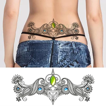 

Waterproof Temporary Tattoo Sticker Diamond Crystal Large Size Fake Tatoo Henna on Breast Chest Waist Flash Tatto for women girl