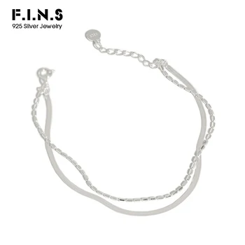 

Real 925 Sterling Silver Ankle Bracelet Ladies Minimalist Double Layer Silver Snake Chains for Women Decoration Fine Jewelry