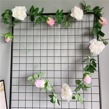 

200cm Luxury Rose Rattan with leaves Garland silk Artificial flowers Fake Ivy Hanging Vine Wedding DIY decoration Party Wreath