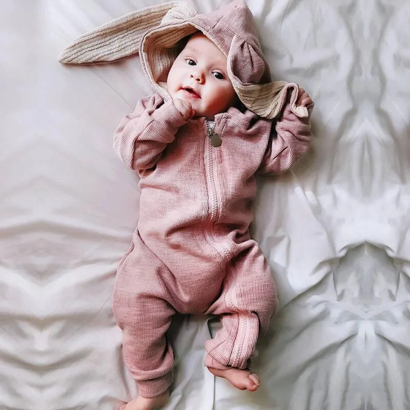LOOZYKIT/детские комбинезоны с капюшоном и милыми заячьими ушками для маленьких мальчиков и девочек; Одежда для новорожденных; комбинезон; костюм для младенцев; одежда для малышей