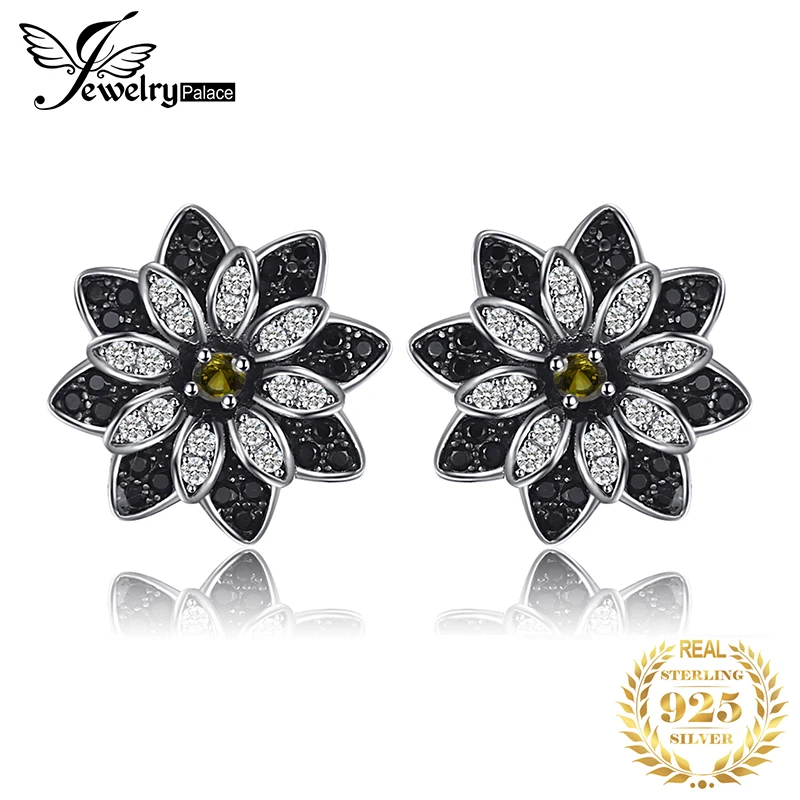 JewelryPalace цветок натуральный темно-серый дымчатый кварц черной шпинели серьги 925