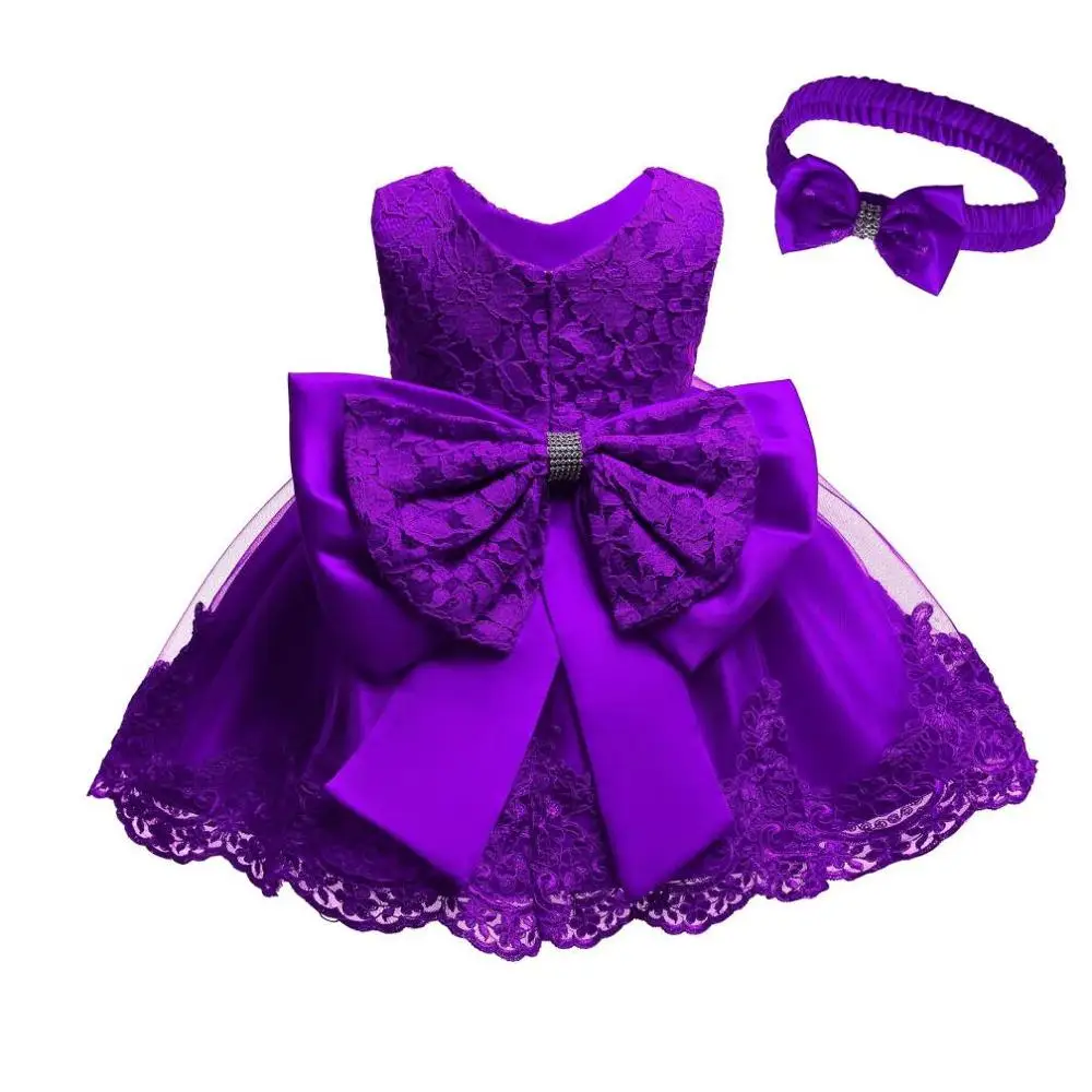 purple Платье для новорожденных девочек; платье на крестины; платье для первого дня рождения; рождественское платье для малышей; одежда с кружевным бантом для маленьких девочек; Новогодняя одежда - Цвет: purple