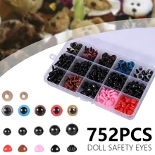 

752pcs 12mm/11mm/10mm/8mm/6mm/5mm clear trapezoid plastic safety toy eyes Bear Stuffed For Dolls Craft Amigurumi Accessories Box