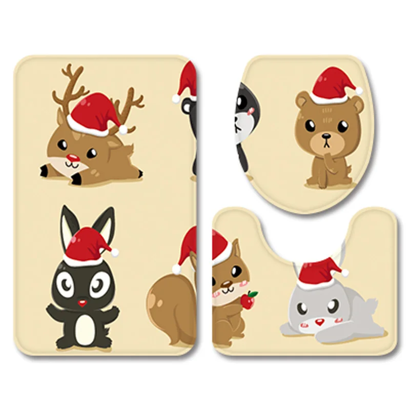 Home Decorative Cartoon Xmas Deer Bathroom Carpet Set Flannel Toilet Cover Bath Mat Christmas Decor Seat | Дом и сад