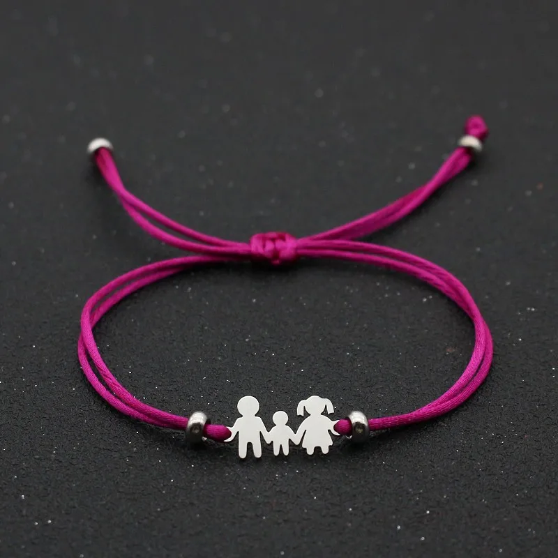 Cute Bear Lucky Red String Braided Adjustable Stainless Steel Charm Bracelet for Family Dad Mom Son Jewelry Child Gift