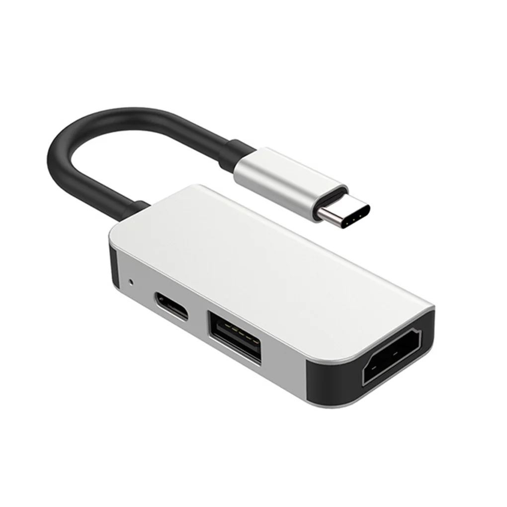 Серебристый USB3.1 концентратор Тип с разъемами типа C и HD+ USB адаптер 3-в-1 мульти-функциональный ноутбук разветвитель Hub конвертер док - Цвет: Серебристый