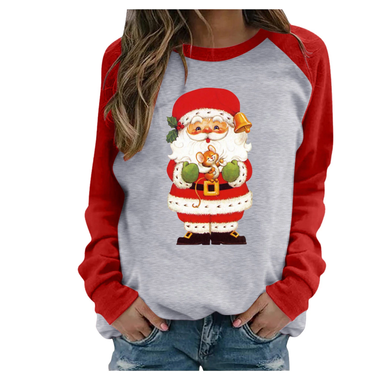 Blusas Moda Mujer Casual Estampado Navidad Cuello Redondo Blusas Moda Mujer Casual Estampado Navidad Cuello Redondo