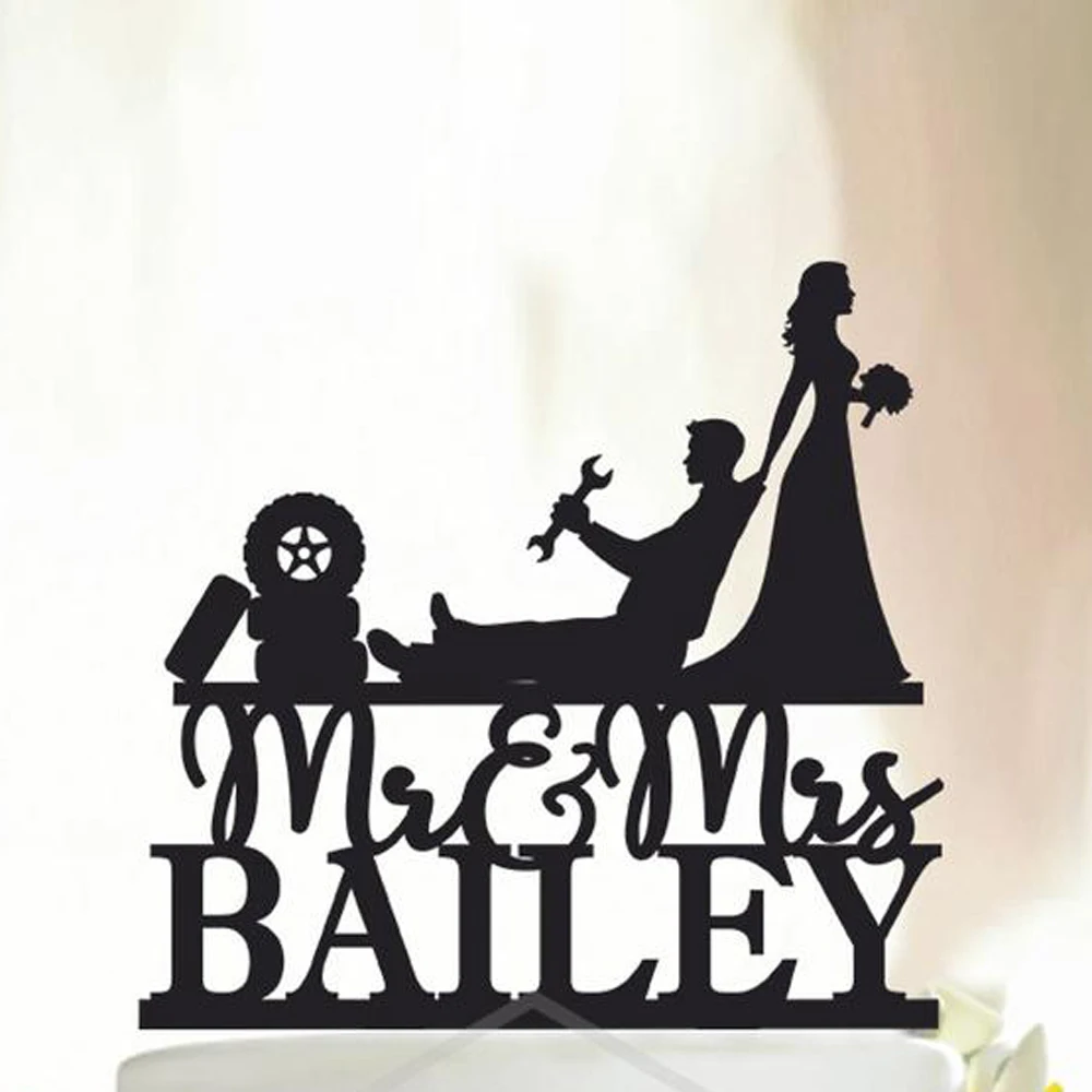 Personalized Mechanic Cake Topper,Auto Mechanic Wedding Couple Cake Topper,Bride and Groom Wedding Party Cake Topper