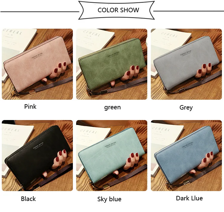 Aliwood hochwertige lange Leder Damen Brieftasche Clutch Reiß verschluss Geldbörse Geld klammer Karten halter Telefon paket Cartera Femenina – Detail 4