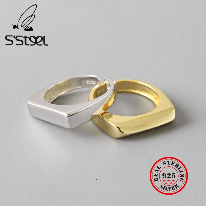 

Ins Minimalist Geometry 925 Sterling Silver Rings For Women Resizable Handmade Bijoux Argent 925 Massif Pour Femme Jewellery