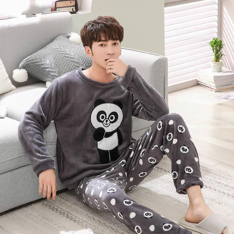 Men Panda Женские зимние теплые пижамы унисекс для пары, пижамные комплекты с героями мультфильмов, Пижамный костюм с животными, одежда для сна для женщин/мужчин, домашняя одежда, пижамы - Цвет: Men Panda