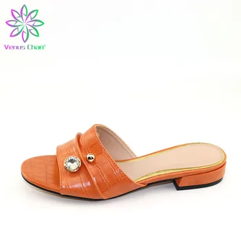 

Fashion Rhinestone Woman Shoes For Wedding Latest African Sandals Shoes Without Matching Bag Set in Orange