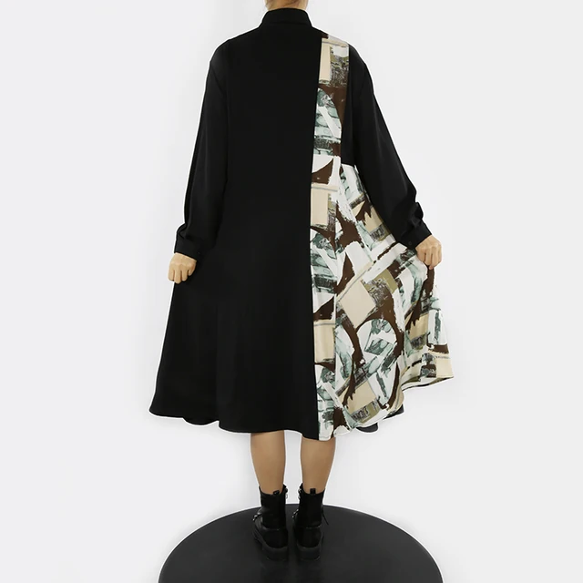 New Long Sleeve Big Size Straight Woman Printed Shirt Dress With Tapes & Holes Ladies Gorgeous Casual Robe Femme Style  MJM2050 3