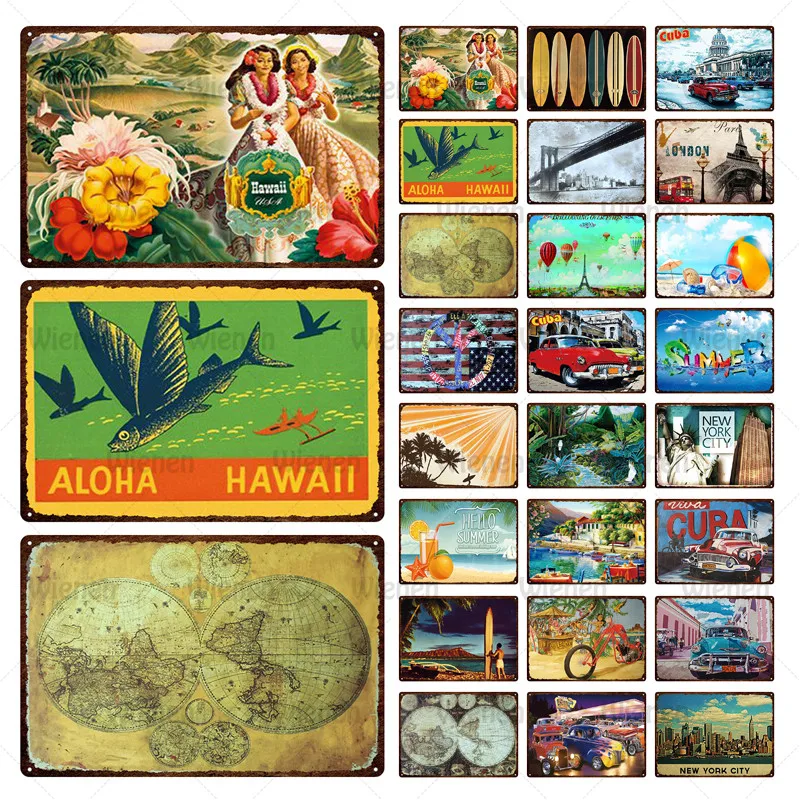 

Metal Tin Sign Decor Plate Summer at Beach & City Bar Pub Vintage Retro Poster Bar Cafe Home Decor Wall Art Iron Sheet Painting