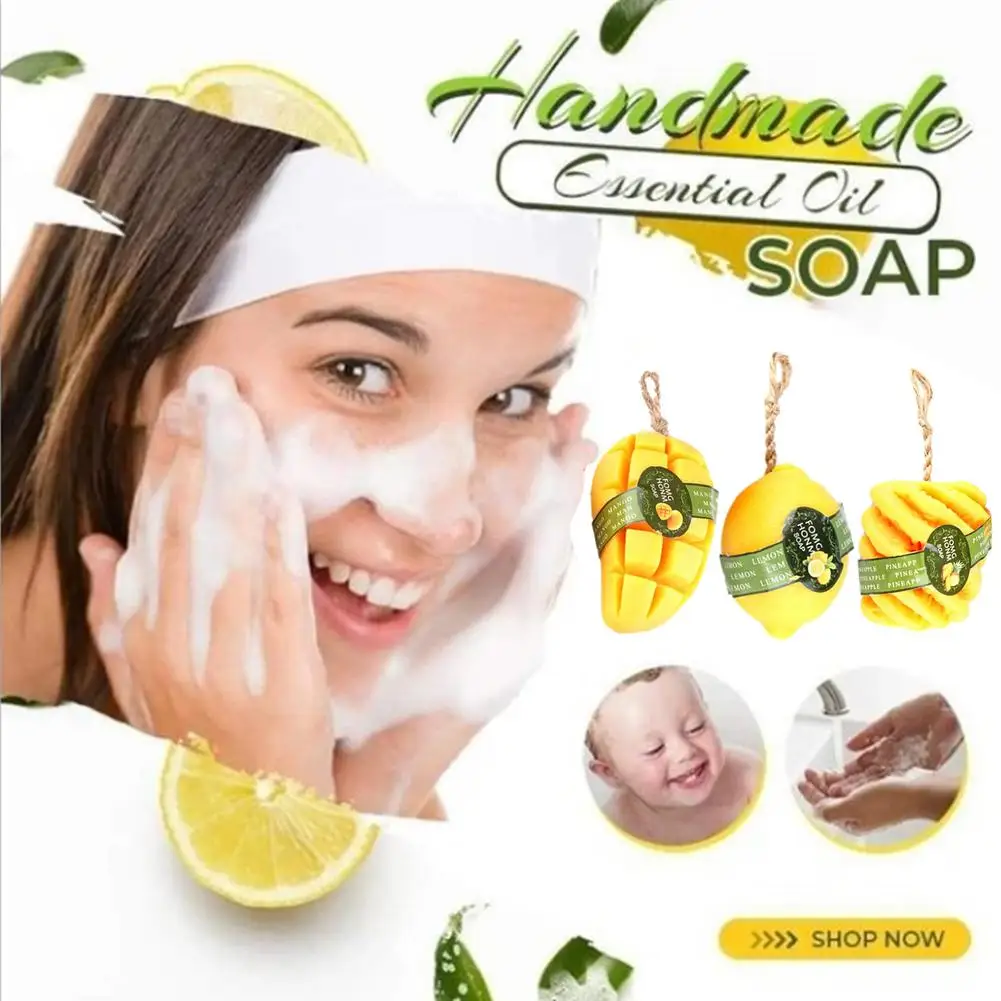 Natural Mango Pineapple Lemon Fruit Oil Handmade Soap Whitening Skin Hand Cleanser Wash Soap Face Body Care