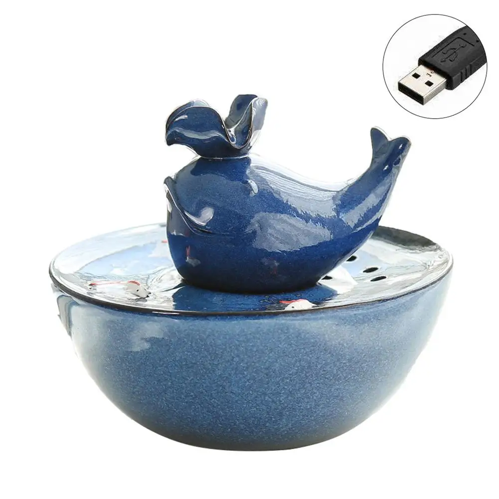 Blue USB Электрический Керамический питьевой фонтан для кошек собак поилка автоматический разливной автомат для кошек продукты для домашних животных миска для еды - Цвет: Blue