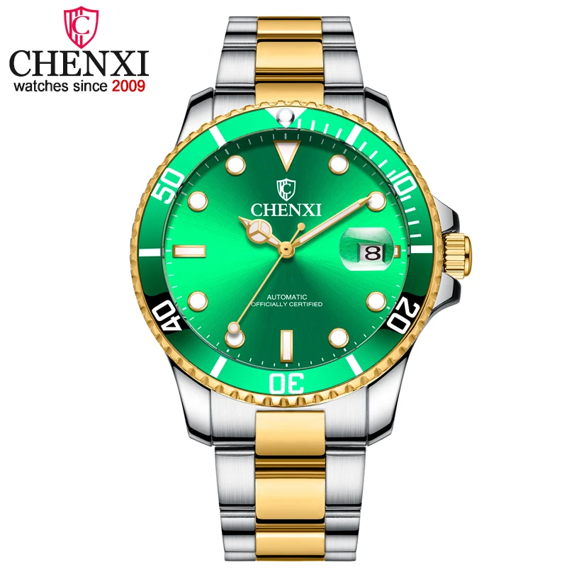 Gold Green Прямая поставка CHENXI Топ бренд Мужские автоматические механические часы мужские золотые водонепроницаемые часы из нержавеющей стали Relogio Masculino - Цвет: Gold Green