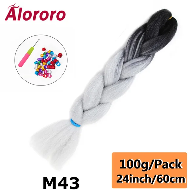 Alororo Synthetic Kanekalon Hair 24 Inch Ombre Extensions Hair for Braids Afro Blue Pink Purple Crochet Braiding Hair Wholesale 24inches-M43