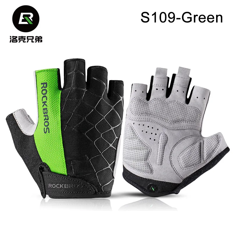 S109-Green ROCKBROS дышащие велосипедные перчатки с полупальцами, гелевая накладка, противоударные перчатки для горного велосипеда, противоскользящие износостойкие велосипедные перчатки - Цвет: S109-Green