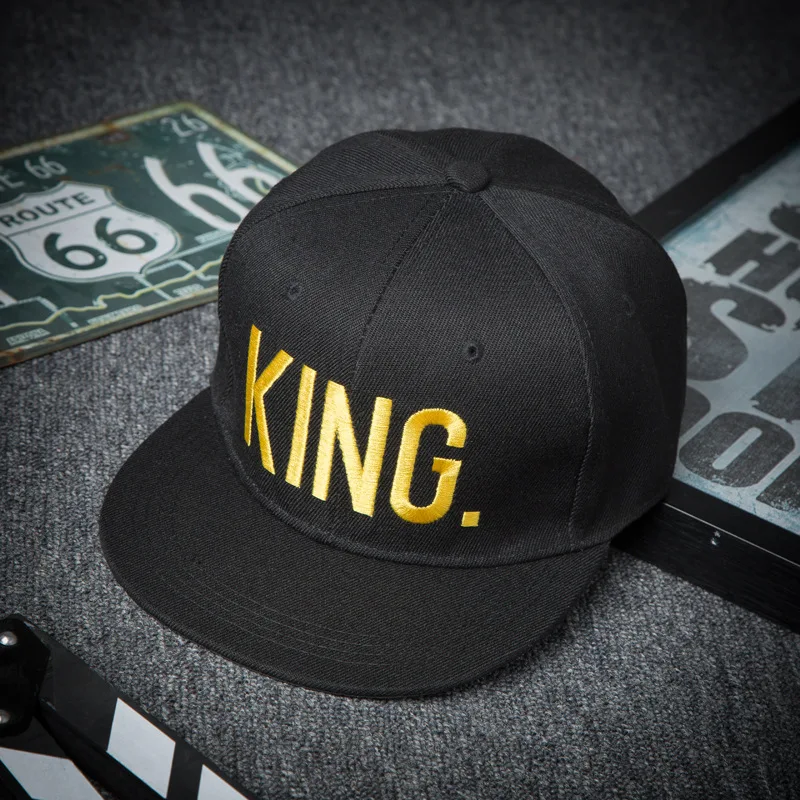 King and Queen 3D Embroidered Baseball Hats Couples Snapback Caps Hip Hop Style Flat Bill Hats Adjustable Size_voghion.com