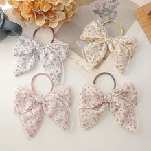 

2021 New Girls Butterfly Knot Hair Rope Floral Wave Point Hair Circle Girl Double Horsetail Head Rope Fashion Hair Accessories
