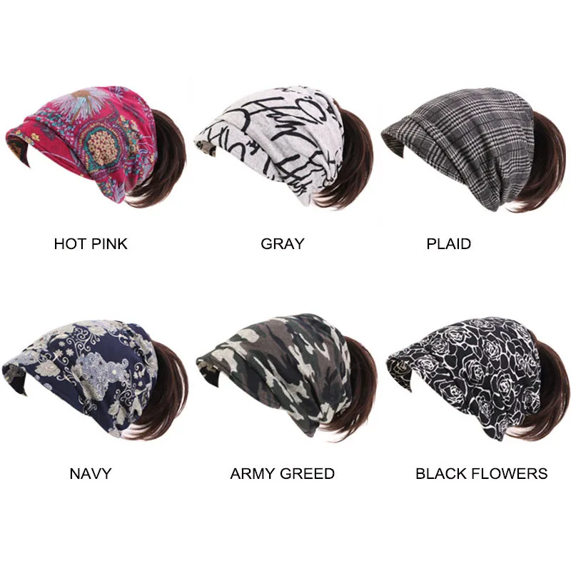 Шапка тюрбан с принтом конский хвост для женщин шапка короткими полями Skullies Beanies