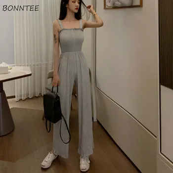 

Jumpsuits Women Solid Spaghetti Strap Off Shoulder Sexy Elegant Vintage Slim Bodycon Overalls Female Daily Summer Womens Leisure