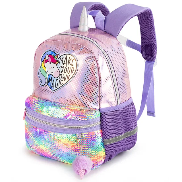 motor aleatorio Emoción Mochila de unicornio de lentejuelas para niños, arcoíris, Gillter púrpura, mochila  para guardería, Shoolbag con bola colgante, regalo de regreso a la escuela| Mochilas escolares| - AliExpress
