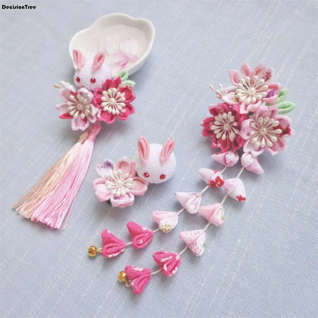 Японские аксессуары для волос вишневые цветы Висячие кисточки шпилька cos кролик Сакура аксессуары для волос милое кимоно hairwear