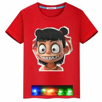 

Children's bright sequins light cartoon LED3 color light cotton boys short-sleeved T-shirt summer shirt trend