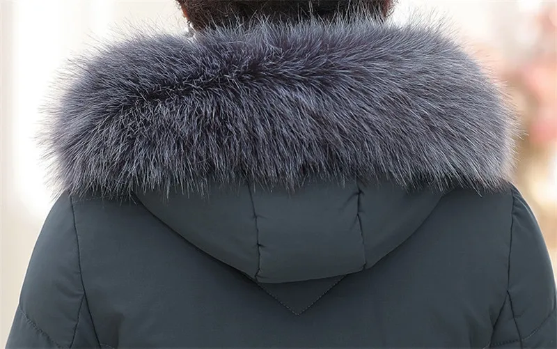 Зимнее пуховое хлопковое пальто для женщин, тонкое длинное пальто большого размера, модная теплая куртка с капюшоном и меховым воротником, женские хлопковые парки, XL-7XL, W1194