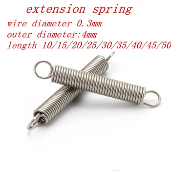 

10pcs/lot 0.3 x 4mm 0.3mm stainless steel Tension spring with a hook extension spring length 10mm to 50mm