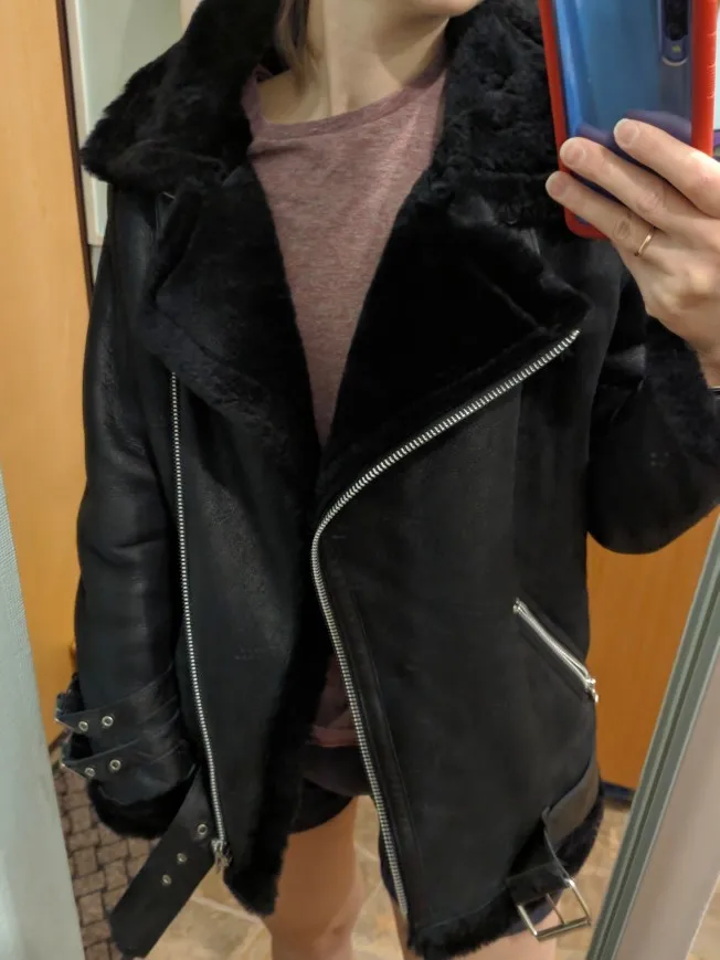 Бесплатная доставка женская модная куртка из натуральной кожи зимнее теплое