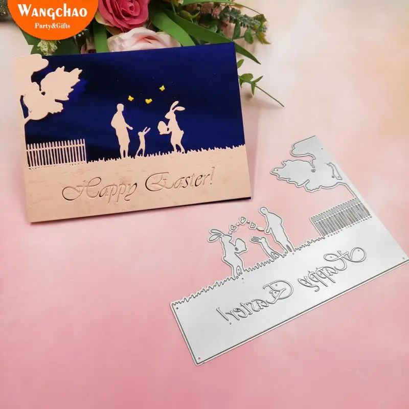

1pc Happy Easter Cutting Dies Metal Cutting Dies Stencils for DIY Scrapbooking Stamp/photo Album Decorative Greeting Card Making