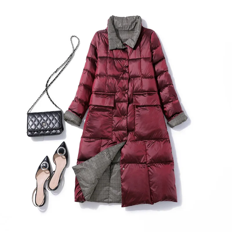 FTLZZ Women Double Sided Down Long Jacket Winter