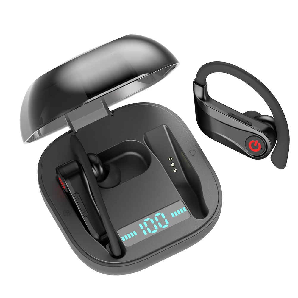 Q62 TWS Bluetooth 5,0 гарнитура беспроводной цифровой дисплей водонепроницаемый беспроводной бинауральные металлические наушники спортивные наушники с микрофоном - Цвет: Черный