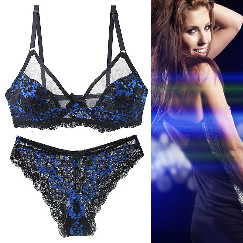 bra and underwear set DaiNaFang Ultra-Thin Thick BCDE Cup Mesh Lace Underwear Transparent Bra Sets Beauty Back Hollow Embroidery Female Lingerie bra panty sets Bra & Brief Sets